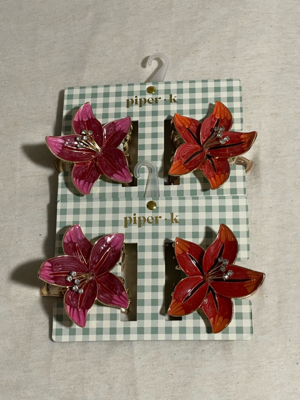 Piper Floral Alligator Hair Clips — Pink & Orange